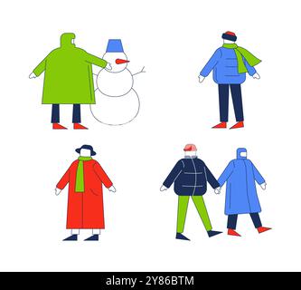 Dummy dolls outerwear winter outdoors 2D cartoon characters set Stock Vector