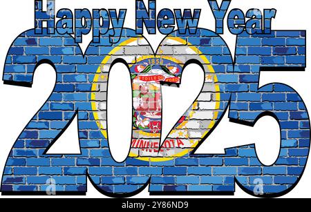 Happy New Year 2025 with Minnesota flag inside - Illustration, 2025 HAPPY NEW YEAR NUMERALS Stock Vector