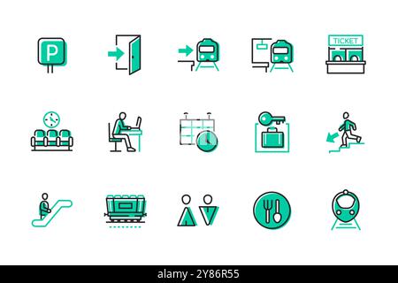 City station and transport - set of line design style icons Stock Vector
