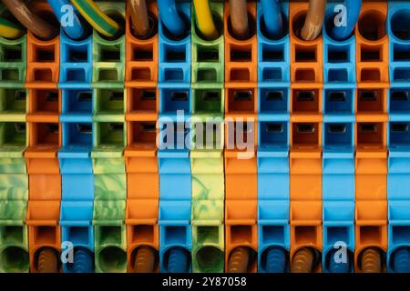 Close up of colorful electrical terminal blocks Stock Photo