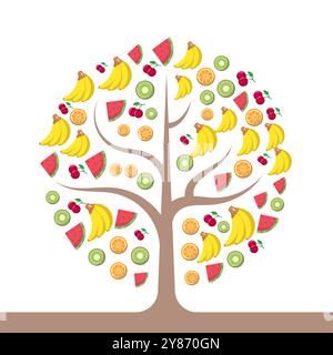 Abstract tree with fruit on a white background. Vector illustration Stock Vector