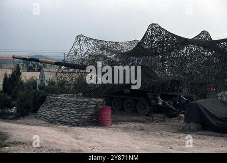 USA / US Army M107 Self Propelled Gun 175mm / 175 mm - Based in South Korea / Republic of Korea Fire Direction Center / FDC Stock Photo