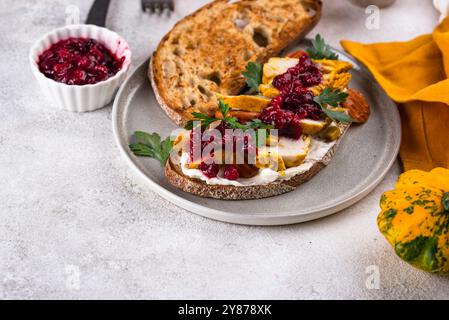 Leftover Thanksgiving day sandwich with turkey Stock Photo