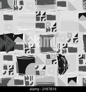Abstract geometric pattern with squares and sharp angles in grayscale tones, showing artistic design composition. Monochrome grey hand drawn Stock Vector