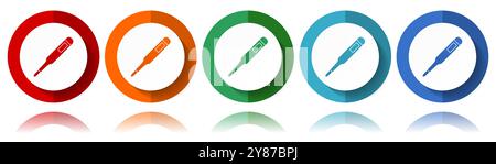 Electronic digital medical thermometer vector icons, flat icon set for logo design, webdesign and mobile applications, colorful web button collection Stock Vector