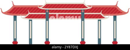 Red roof chinese gates. Festival asian entrance Stock Vector