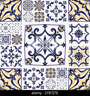 Seamless pattern of blue tiles on a white background Stock Vector