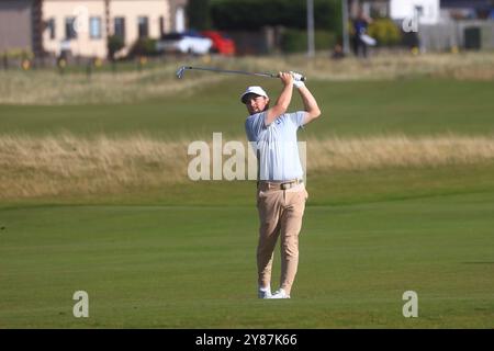 Alex Fitzpatrick, of England, hits from the second tee during the first ...