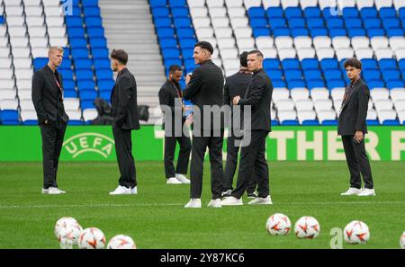 San Sebastian, Spain. 03rd Oct, 2024. Anderlecht's goalkeeper Mads Kikkenborg, Anderlecht's Luis Vazquez, Anderlecht's Jan-Carlo Simic and Anderlecht's Theo Leoni pictured before a soccer match between Belgian team RSC Anderlecht and Spanish team Real Sociedad, Thursday 03 October 2024 in San Sebastian, Spain, on the second day of the UEFA Europa League tournament. BELGA PHOTO JOMA GARCIA I GISBERT Credit: Belga News Agency/Alamy Live News Stock Photo