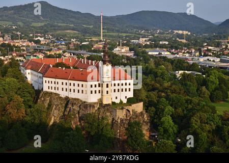 Aerial view of Decin castle in Czechia Stock Photo