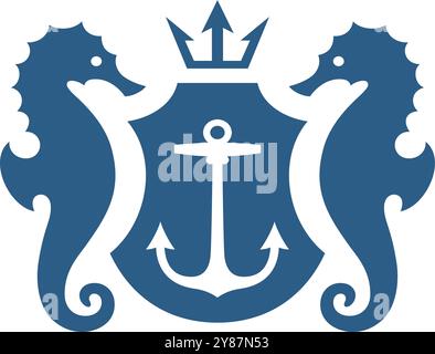 Naval club emblem. Seahorses and anchor marine logo Stock Vector
