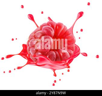 raspberry with juice splash isolated on a white background. Clipping path. Stock Photo