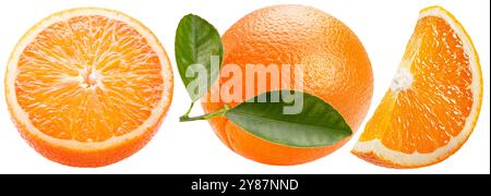 set of the orange with slices isolated on a white background. Stock Photo
