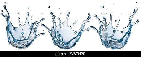 set of water splashes isolated on a white background. 3d render. Stock Photo