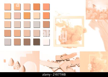 Peach fuzz color themed collage on white background Stock Photo