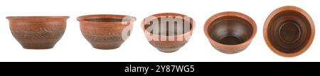 Collection deep bowls different angles isolated on white background Stock Photo
