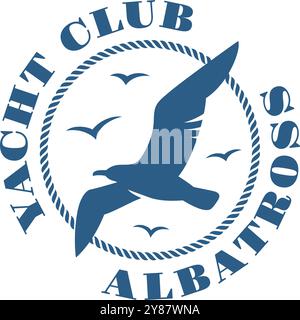 Sailing club emblem. Albatross blue yacht logo Stock Vector
