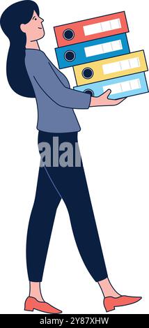 Woman carry document folders. Office work concept Stock Vector