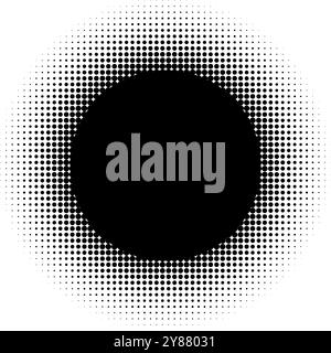 Black round frame with halftone shadow. Stipple effect isolated on white background Stock Vector