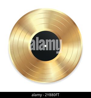 Realistic golden vinyl record. Retro gramophone record icon isolated on white background. Vector illustration Stock Vector