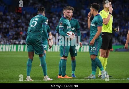 San Sebastian, Spain. 03rd Oct, 2024. Anderlecht's Anders Dreyer pictured during a soccer match between Belgian team RSC Anderlecht and Spanish team Real Sociedad, Thursday 03 October 2024 in San Sebastian, Spain, on the second day of the UEFA Europa League tournament. BELGA PHOTO JOMA GARCIA I GISBERT Credit: Belga News Agency/Alamy Live News Stock Photo