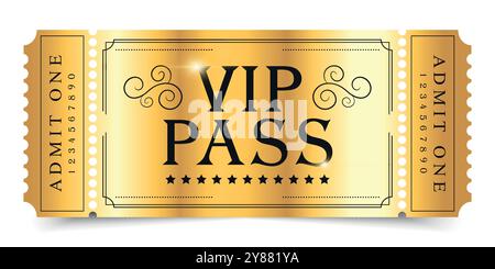 VIP pass template isolated on white background. Suitable for festival, cinema, theater, concert, casino, circus, event tickets. Vector illustration Stock Vector