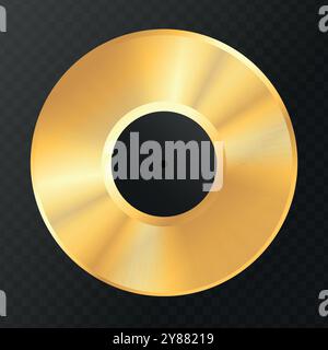 Realistic golden vinyl record. Vinyl record icon isolated on dark background. Vector illustration Stock Vector