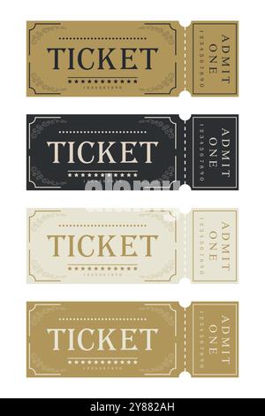 Set of ticket templates in retro design. Front view. Vector illustration Stock Vector