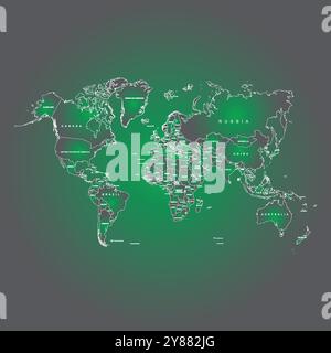 World Global Map with Gradient Green Background and Different Design, Vector Map Stock Vector