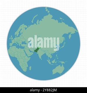 Pakistan map earth globe view of the World map in light green, Vector map Stock Vector