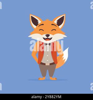 Laughing fox vector illustration on a blue background Stock Vector