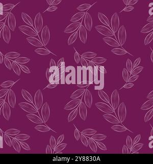 Pattern with branches. Seamless pattern with leaves. Endless pattern with outline of leaves in line style. Abstract leaves Stock Vector