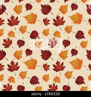 Autumn leaves pattern. Seamless pattern with gradient autumn leaves. Brown and yellow leaves on a light background. Repeating autumn pattern Stock Vector