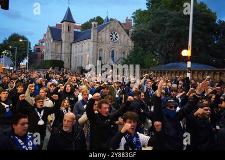 Gent fans march to the ground before the UEFA Conference League match ...