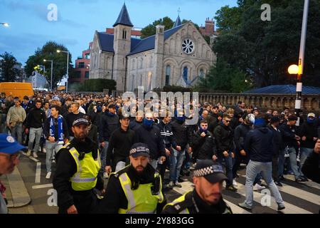 Gent fans march to the ground before the UEFA Conference League match ...