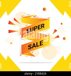 Modern super sale banner with abstract geometric design Stock Vector