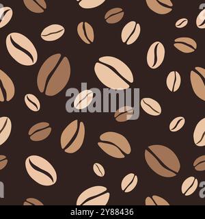 Coffee pattern. Coffee beans on brown background. Endless pattern with coffee Stock Vector