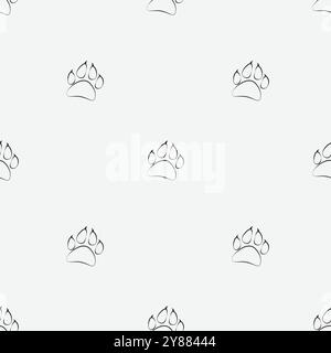 Dog paw outline seamless pattern on a white background. Suitable for printing textile or wrapping paper Stock Vector