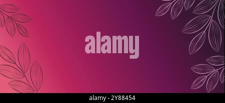 Gradient background with branches of leaves. Minimalism background with leaves in line style. Vertical gradient banner with copy space Stock Vector