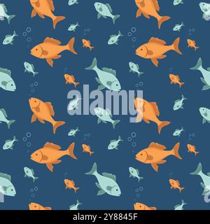 Fish pattern. Seamless pattern with fish. Marine endless pattern with fish and bubbles Stock Vector