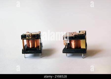 Electrically operated switch. Power relays for industrial electronic circuits. Electromechanical relay. Stock Photo