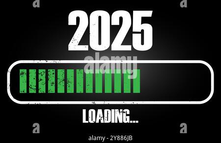 2025 Loading progress bar in a grunge design, New year holiday greeting card or banner Stock Vector