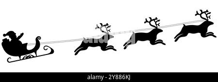 Santa and reindeer flying silhouette element isolated on a white background Stock Vector