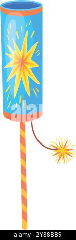 Bottle rocket firework cartoon icon. Celebration holiday isolated on white background Stock Vector