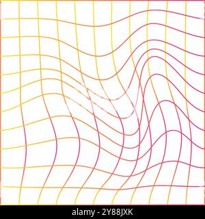 Distorted perspective grid. Geometric vaporwave line mesh isolated on white background Stock Vector