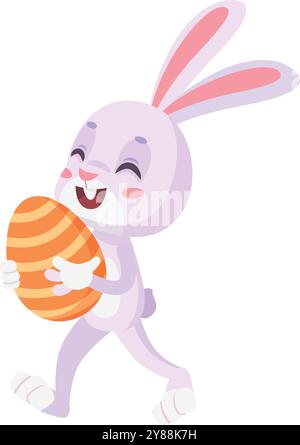 Rabbit carry easter egg. Holiday card mascot isolated on white background Stock Vector