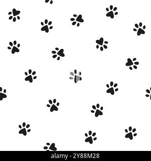 Cat little paws seamless pattern on beige background Stock Vector