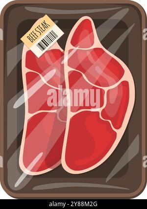 Wrapped beef steak cartoon icon. Raw meat isolated on white background Stock Vector