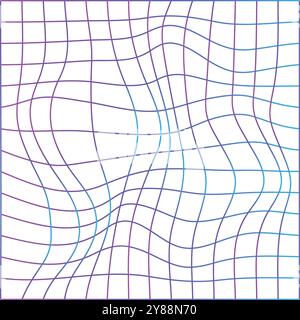 Retro cyberpunk wireframe distorted mesh. Colorful grid isolated on white background Stock Vector