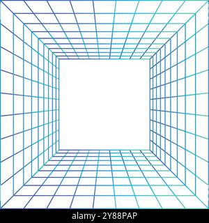 Warp tunnel in cyberpunk wireframe style. Futuristic tech isolated on white background Stock Vector